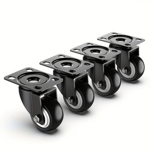 Caster Wheels Set of 4, Heavy Duty Casters with Brake, No Noise Locking Polyurethane (PU) Wheels, Swivel Plate Castors Pack