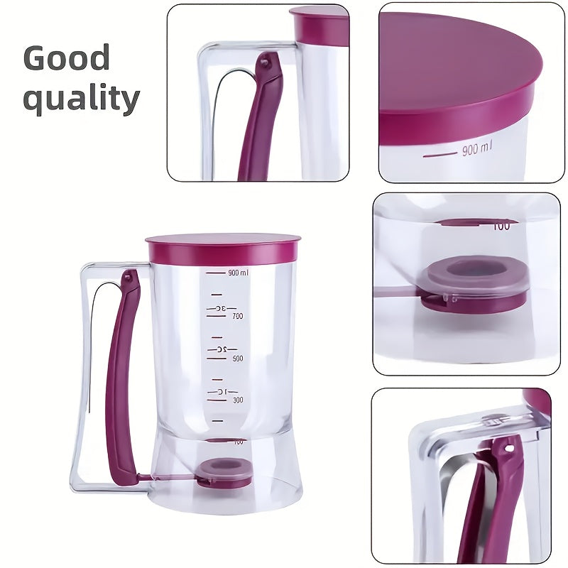 Pancake Batter Dispenser - Kitchen Must Have Tool for Perfect Pancakes, Cupcake, Waffle, Muffin Mix, Cake & Crepe - Baking Supplies for Griddle - Pancake Maker with Measuring Label (Purple)