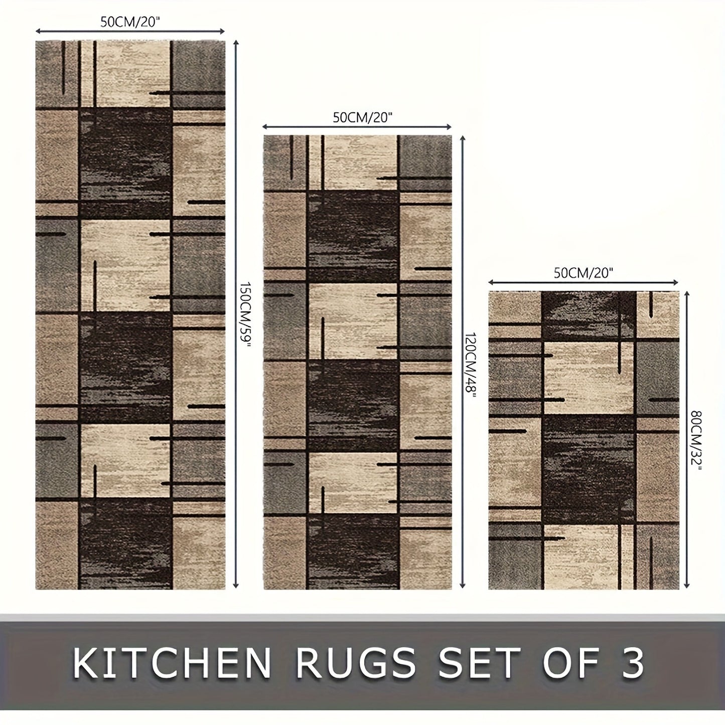 Rug Hallway Runner Rug Washable Kitchen Runner Rugs with Rubber Backing Brown Plaid Vintage Rug for Entryway Indoor, Kitchen, Laundry, Bedroom