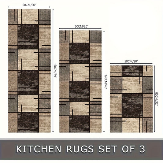 Rug Hallway Runner Rug Washable Kitchen Runner Rugs with Rubber Backing Brown Plaid Vintage Rug for Entryway Indoor, Kitchen, Laundry, Bedroom