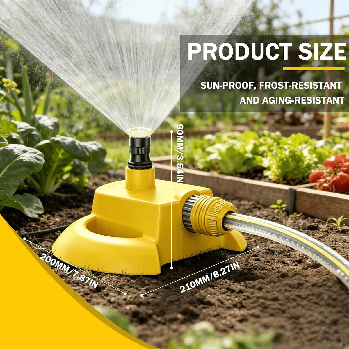 Garden Sprinkler with Hose Set, 360° Automatic Rotating Water Sprinkler with 20m PVC Hose Pipe & 1/2' Connectors, Yellow Black ABS Plastic, for Yard Lawn Irrigation Grass Watering