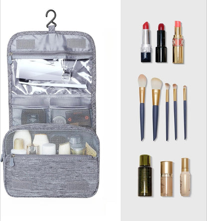Large Capacity  Travel Bag with Hanging Hook for Waterproof Travel Cosmetic Bag Bathroom Storage Bag for Brushes Set,Full-Sized Shampoo,Toiletries,Accessories-Grey