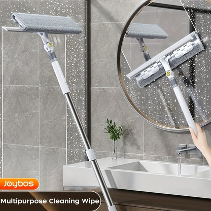 Window Squeegee Long Handle Window Cleaning Tool, 2/3 Section Extendable Pole Glass Cleaner with Microfiber Cloth Head, Adjustable Squeegee for Windows, Shower, Glass Doors, Home Cleaning