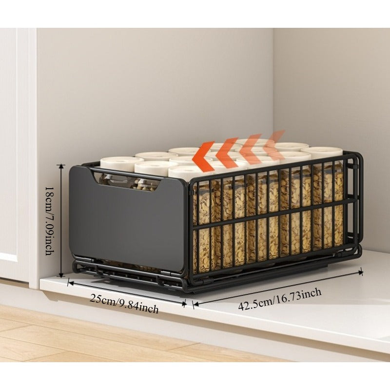 Foldable Expandable Pull-Out Basket - No Drilling Kitchen Under Sink Storage Rack, Pot and Pan Cabinet Organizer, Layered Drawer Shelf for Efficient Space Saving