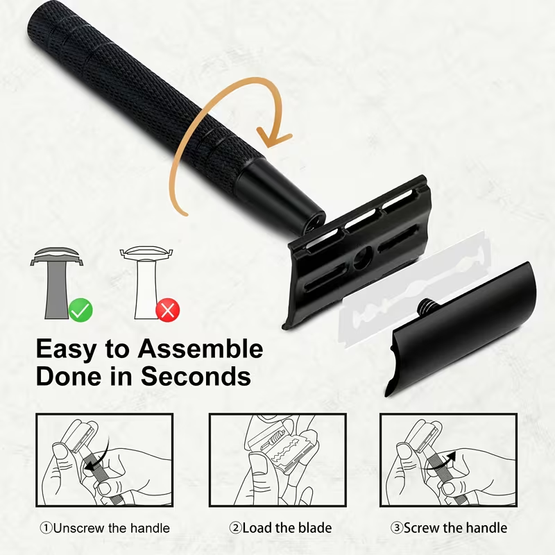 Matte Black Safety Razors for Men and Women, Reusable Single Blade Razor | with 10 Platinum Coated Double Edge Blades & Blade Disposal Pouch, Smooth Close Comfort Shave, Eco-Friendly & Plastic Free