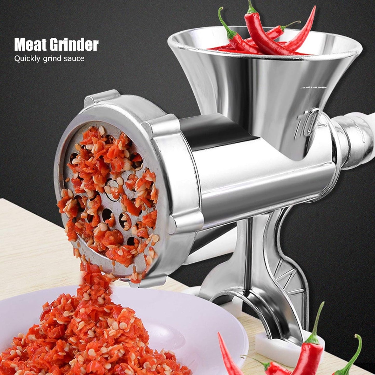Manual Meat Grinder,304 Stainless Steel Hand Meat Grinder for Home Use, Food Grinder Manual Mincer Hand Crank with Sausage Funnels, Hand Operated Kitchen Tool for Pork, Chili, and Sausage, Silver