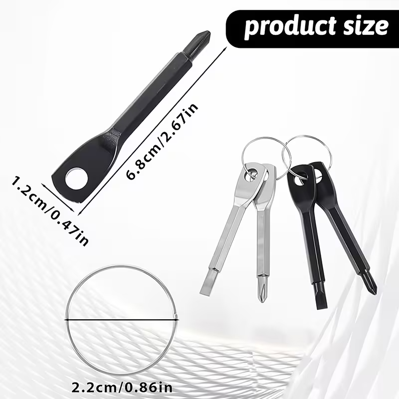 Keychain Screwdriver Set, 3Pcs Mini Portable Key Shaped Screwdriver Tool with Key Ring (1 Slotted + 1 Phillips), Black/Silver Stainless Steel, for Car Repair Outdoor EDC Home Emergency