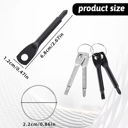 Keychain Screwdriver Set, 3Pcs Mini Portable Key Shaped Screwdriver Tool with Key Ring (1 Slotted + 1 Phillips), Black/Silver Stainless Steel, for Car Repair Outdoor EDC Home Emergency
