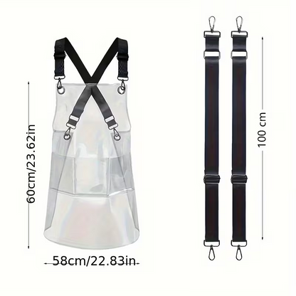 Clear Waterproof Apron Work Apron, Adjustable Cross Back Straps Multi-Pocket Heavy Duty Waterproof Oilproof, Clear PVC Vinyl & Brown Straps, for Car Washing Gardening Hair Stylist Barber Dishwashing