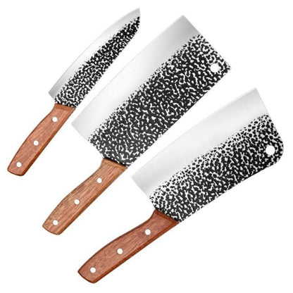 3PCS Butcher Knife and Kitchen Knife Set | Hand Forged Heavy Duty Meat Cleaver, Stainless Steel, Meat Knife, Geat for Home, Camping, BBQ