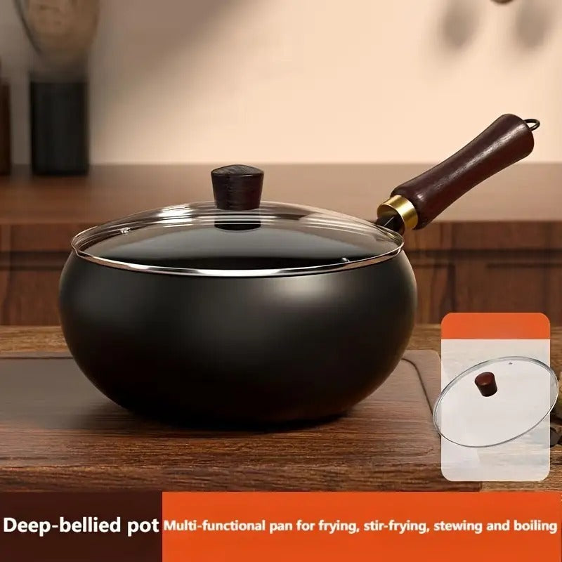 Handcrafted Traditional Cast Iron Skillet with Mirror Non-Stick Coating - Splash-Free Design, Rust Resistant, Durable Structure for Even Heat Distribution - Essential for Healthy Cooking in the Kitchen