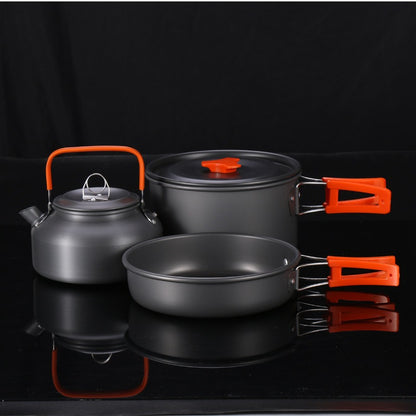 Portable Camping Cookware Set - Lightweight Aluminum Pot, Pan & 1.1L Kettle with Foldable Handles for Backpacking, Hiking & Outdoor Cooking - Non-Stick, Space-Saving for 2-3 People