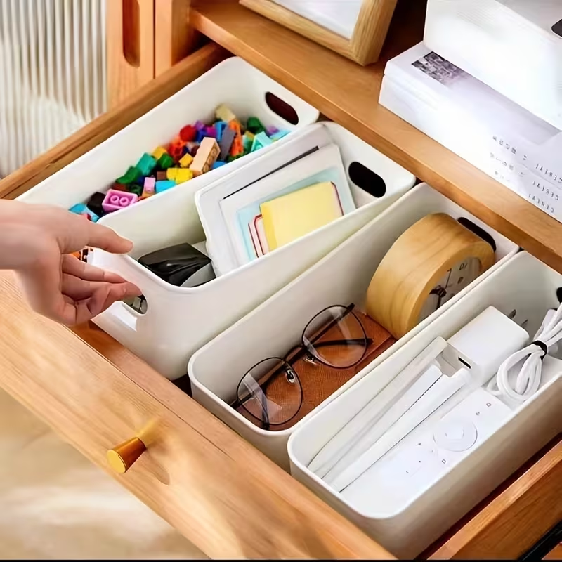 Storage Basket 10PCS Plastic Organizer Bins With Handles, 8.9"×3.7"×2.8" Stackable Storage Boxes For Kitchen, Fridge, Bathroom, Cabinet, Closet & Home Organization