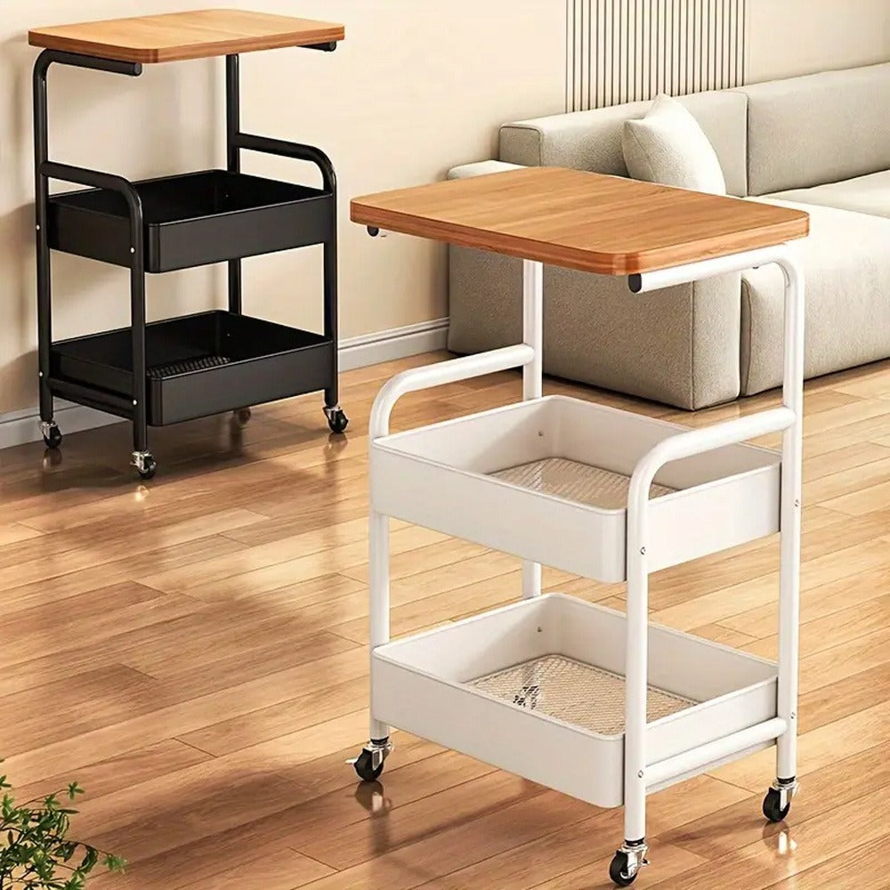 3-Tier Rolling Cart in Black & White - Multi-Functional Desktop Organizer for Snacks, Books & More | Ideal for Home or Office | Durable Metal Frame Kitchen Storage Solution