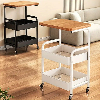 3-Tier Rolling Cart in Black & White - Multi-Functional Desktop Organizer for Snacks, Books & More | Ideal for Home or Office | Durable Metal Frame Kitchen Storage Solution