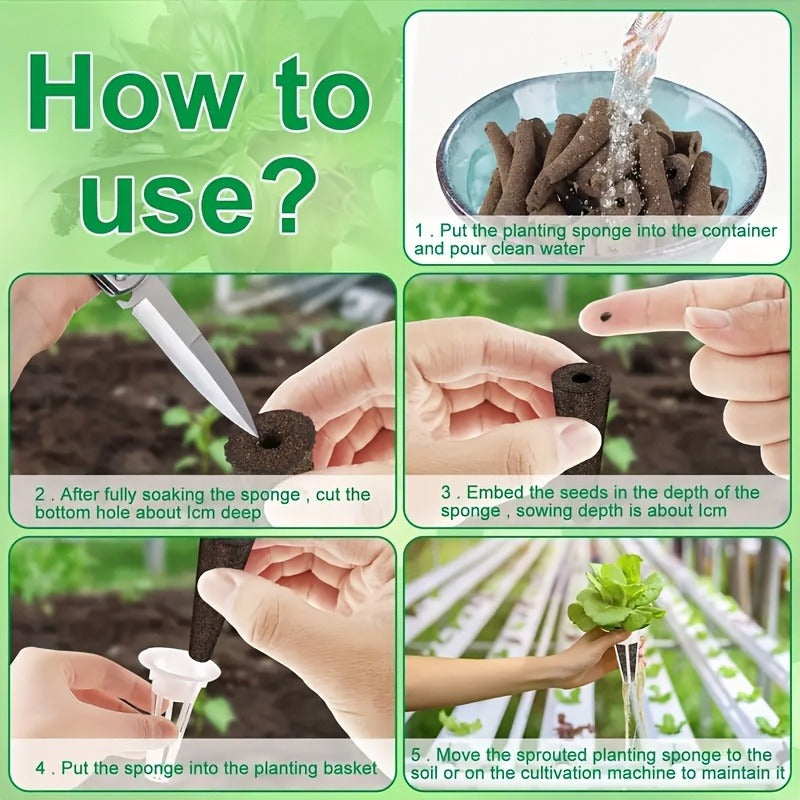 Seed Pod Kit, 121Pcs Set (30 Sponges, 30 Baskets, 30 Domes, 30 Labels, 1 Tweezer) 9.8"*5.3"*2.0" Universal Replacement, Clear Plastic & Peat, for Indoor Hydroponic Growing System Herbs Gardeners