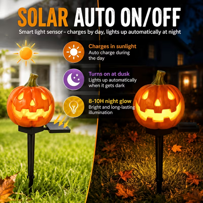 Solar Pumpkin Lights, 3 & 6 Pack 15.5"*3.15" Halloween Pathway Stake Lights Waterproof Solar Powered Jack-O'-Lantern, Orange & Black Plastic, for Outdoor Lawn Yard Garden Spooky Decor