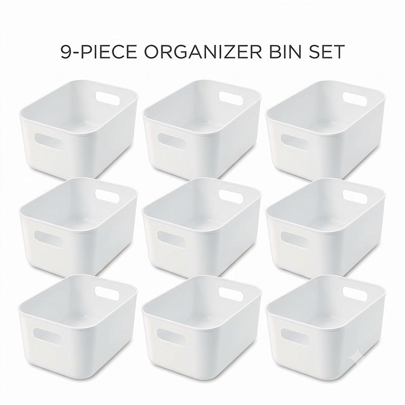 Storage Bins Set 3/6/9PCS, Multi-Purpose Plastic Organizer Bins with Handles, Stackable Kitchen Pantry Storage Baskets for Refrigerator, Cabinets, Bathroom and Home Organization