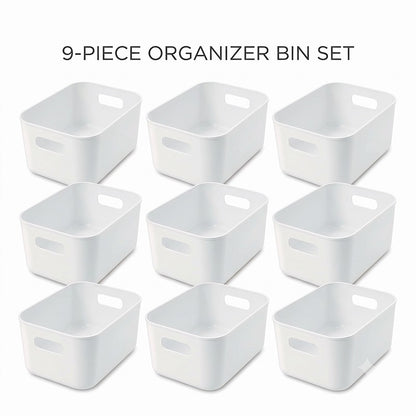 Storage Bins Set 3/6/9PCS, Multi-Purpose Plastic Organizer Bins with Handles, Stackable Kitchen Pantry Storage Baskets for Refrigerator, Cabinets, Bathroom and Home Organization