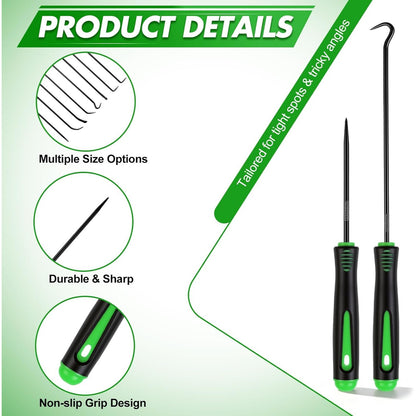 Pick and Hook Set, 10Pcs Precision Oil Seal Puller Removal Tool Kit with Drawstring Storage Bag, Green & Black Non-Slip Handle Alloy Steel, for Automotive Car Repair O-Ring Hose Mechanics DIYers
