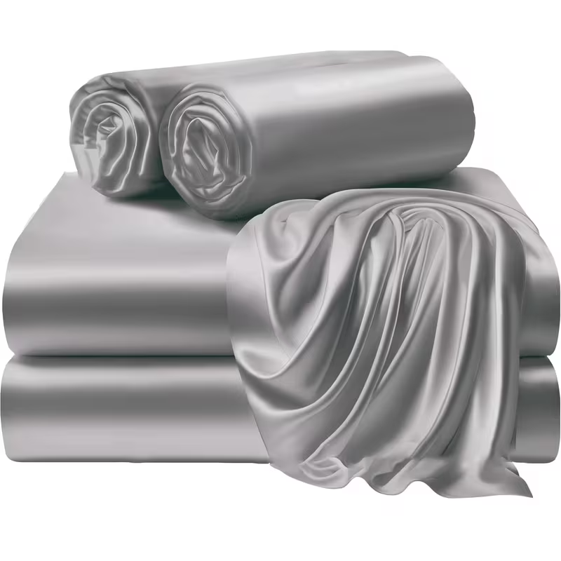 Bedding Set 4PCS Luxury Silky Bed Sheet Set, Soft Satin Bedding with Pillowcases, 6 Colors Available, Smooth Bedroom Linen Set for Queen King Size Bed, Home Bedroom Decor
