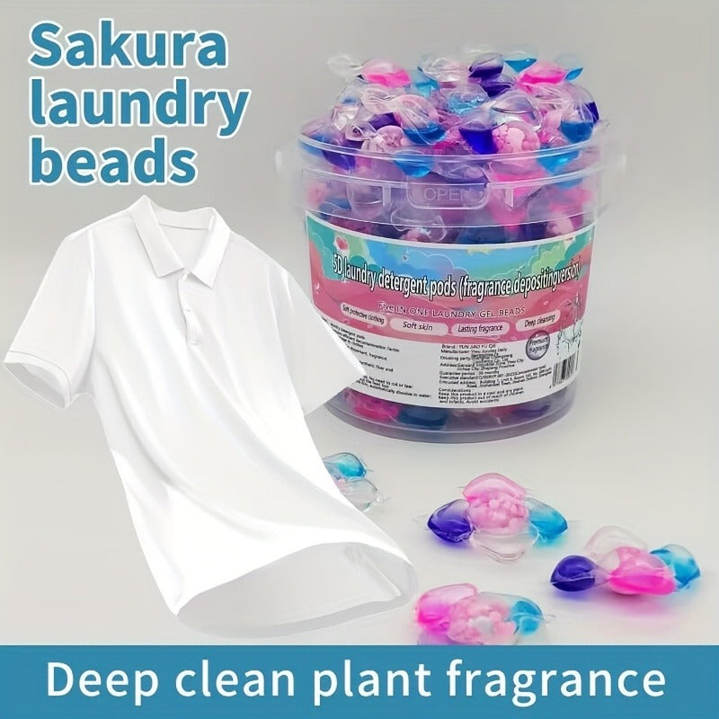 5-in-1 Laundry Powder Pods, Powerful Stain Remover, Long-Lasting Fragrance, Color Care, Concentrated Laundry Liquid, Fabric Softener Beads, Compatible with Washing Machines, Multi-Functional Detergent for Busy Families