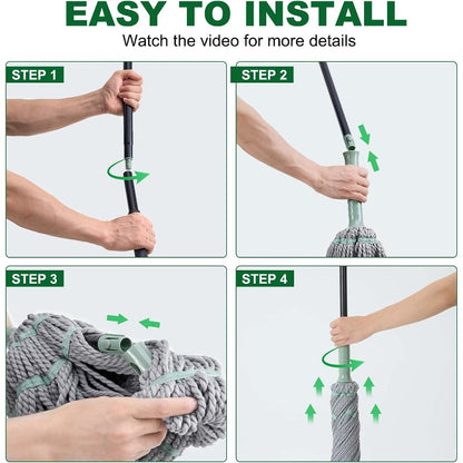 Self Wringing Mop for Floor Cleaning, Long Handled Twist Mop with Scouring Pad for Kitchen Hardwood Vinyl Tile Laminate Home Office