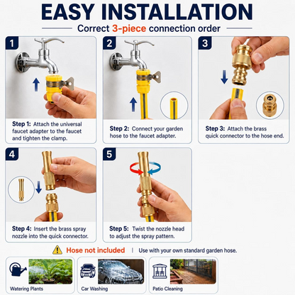 Garden Hose Nozzle, 16.4ft Garden Hose Kit with Adjustable Brass Spray Gun, Universal Connector and Metal Water Hose Fitting, Quick Connect Watering Tool for Garden Irrigation, Car Washing, Patio and Yard Cleaning