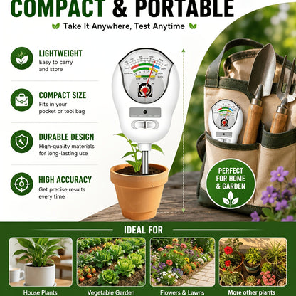 Soil Moisture Meter, 4-in-1 Soil pH Tester, Moisture/Light/Nutrients/pH Meter for Gardening, Lawn, Farming, Indoor & Outdoor Plants Use, No Batteries Required, Gifts for Plants Lover