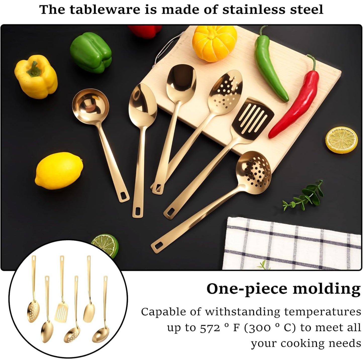 Kitchen Utensils Set 6pcs, Titanium Plating Stainless Steel Cooking Utensils Set, Heavy Duty Kitchen Tools Spatulas Set, Home Essentials Kitchen Gadgets Accessories