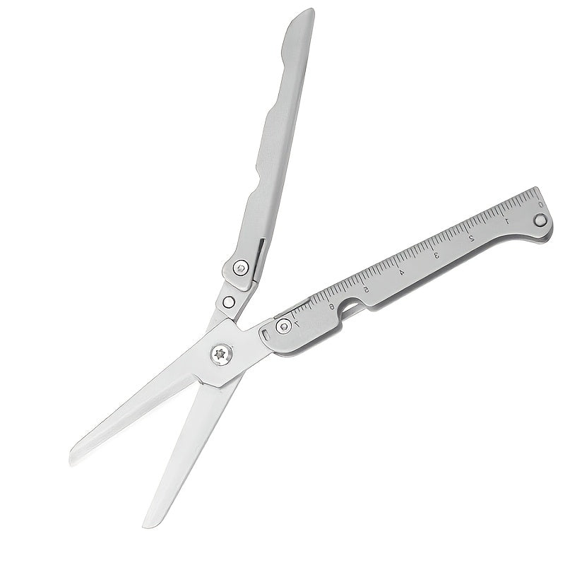 Foldable scissors with measuring ruler - stainless steel mini Travel Scissors portable lightweight EDC scissors multitool suitable for camping survival and outdoor use