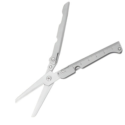 Foldable scissors with measuring ruler - stainless steel mini Travel Scissors portable lightweight EDC scissors multitool suitable for camping survival and outdoor use