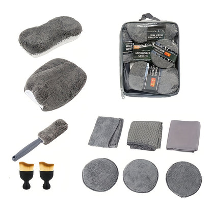 An 11pcs Car Cleaning Kit That Includes A Tire Brush, Microfiber Cleaning Gloves, Scratch Removal Pads, and Detailing Sponges for Both Interior and Exterior Care, Making It An Excellent Choice for Car Cleaning.