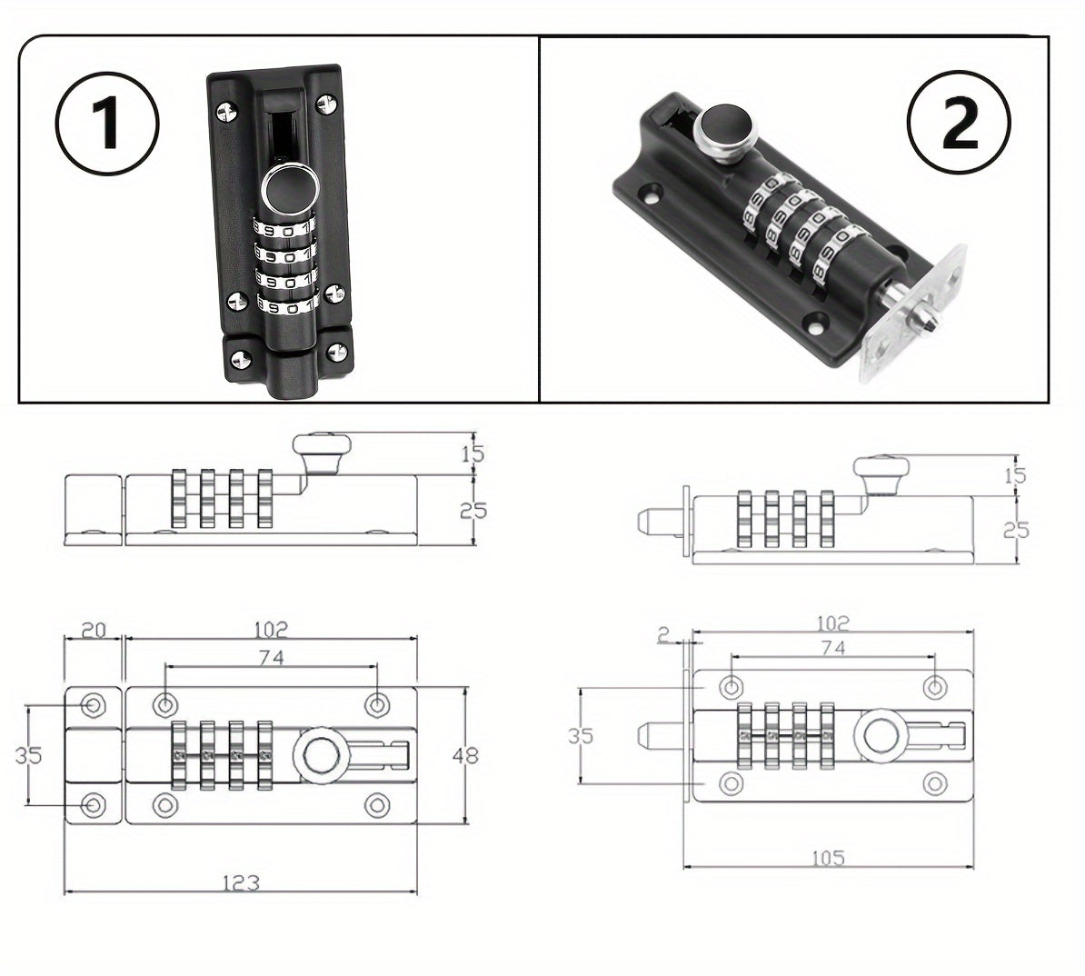 Sliding keyless combination lock with protective coating, suitable for pool gates and fences, shed doors, and cabinets (black)