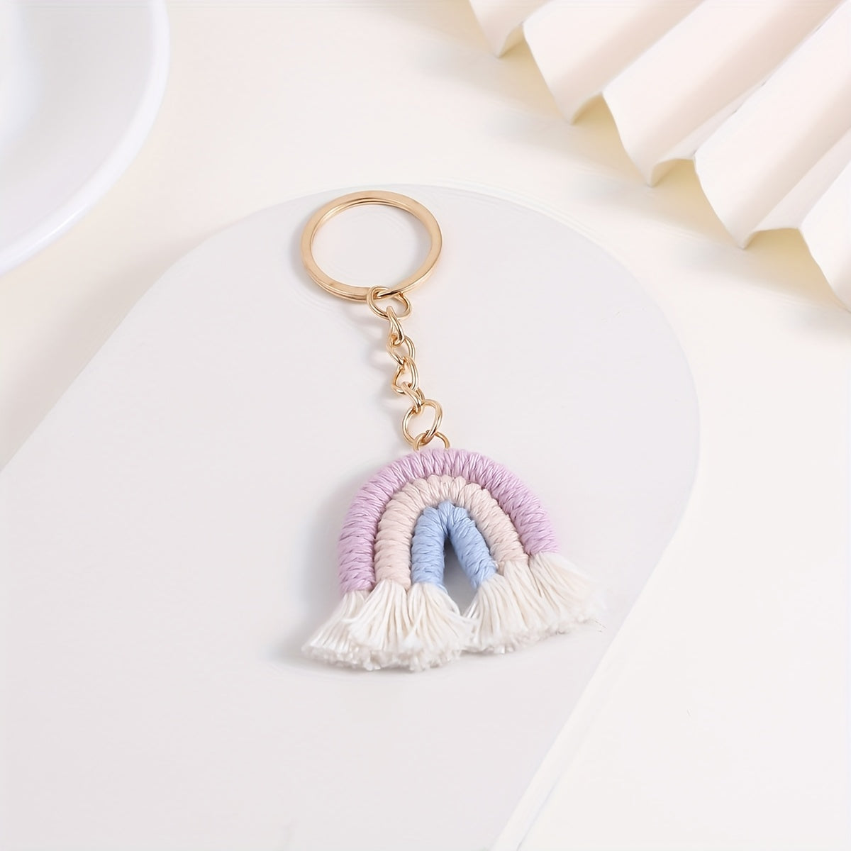 10 Pieces Rainbow Macrame Keychain Weaving Rainbow Tassel Keychains Car Keyring Holder Jewelry for Women