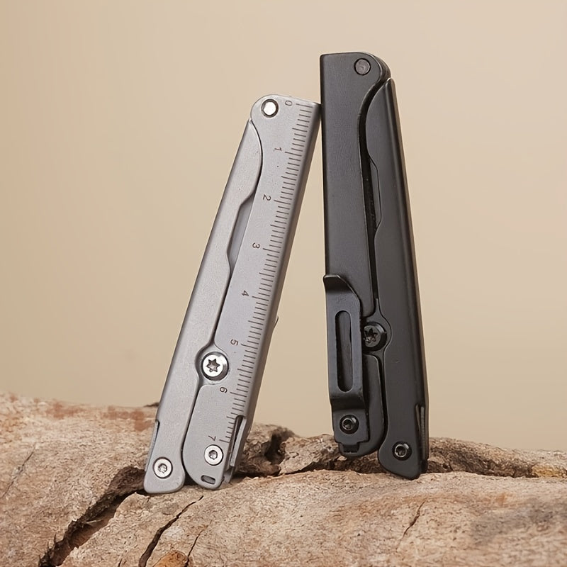 Foldable scissors with measuring ruler - stainless steel mini Travel Scissors portable lightweight EDC scissors multitool suitable for camping survival and outdoor use