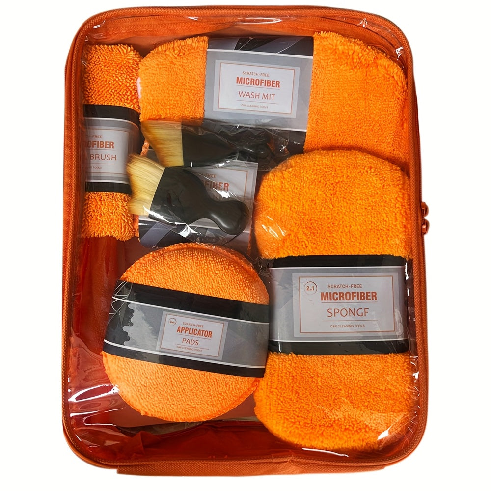 An 11pcs Car Cleaning Kit That Includes A Tire Brush, Microfiber Cleaning Gloves, Scratch Removal Pads, and Detailing Sponges for Both Interior and Exterior Care, Making It An Excellent Choice for Car Cleaning.