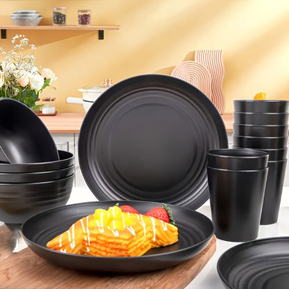 16-Piece Unbreakable Dinnerware Set, Shatterproof Plates, Microwave & Dishwasher Safe, Reusable Tableware - 8 Plates, 4 Bowls, 4 Cups - Perfect for Camping, Picnics, Housewarming Gifts, Family Gatherings, and Everyday Use