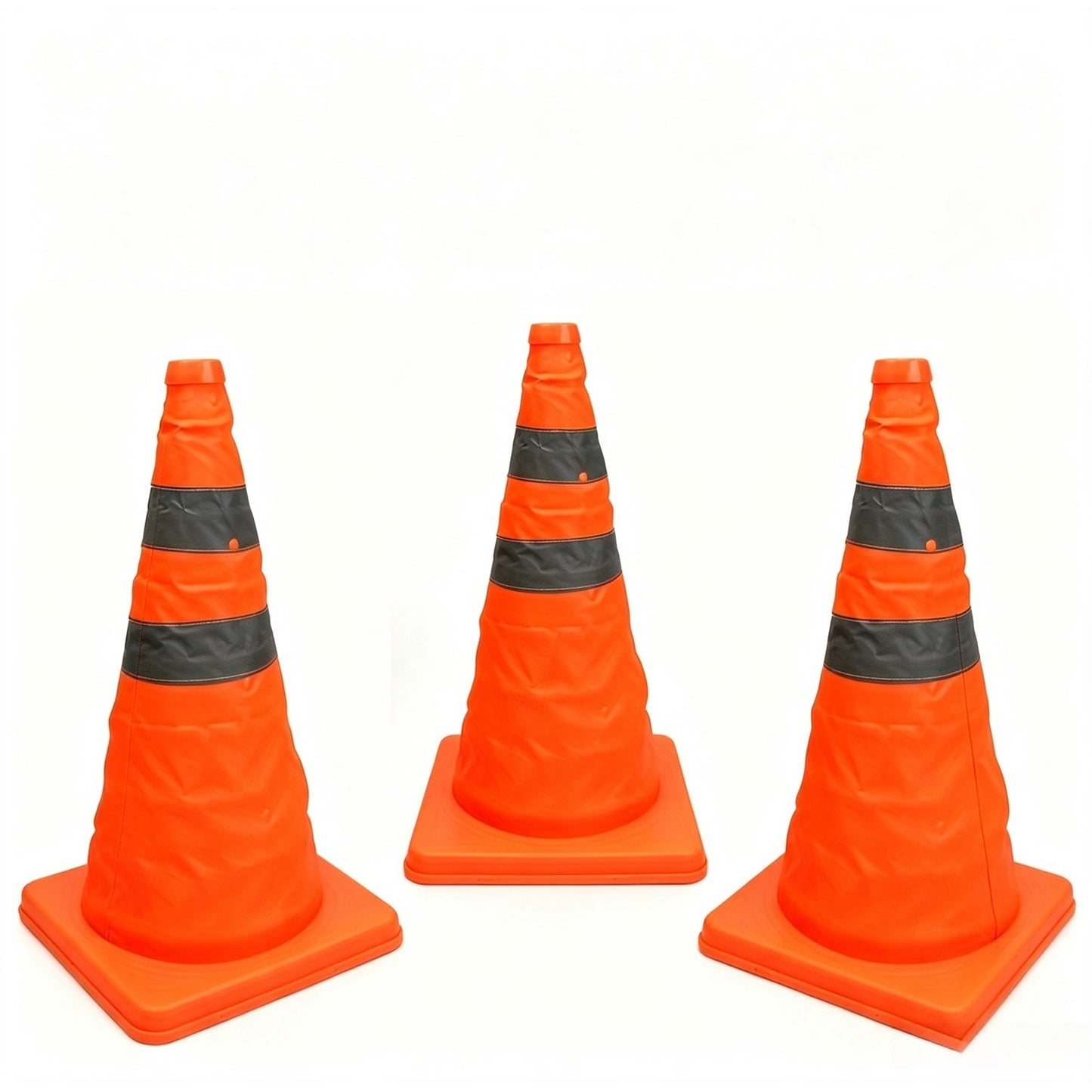 3PCS-Safety Cones Traffic Cones, 17.7"*9.6" Foldable Pop-Up Road Cone with High Visibility Reflective Strips Weatherproof, Orange Waterproof Fabric & Plastic Base, for Vehicle Emergency Parking Control