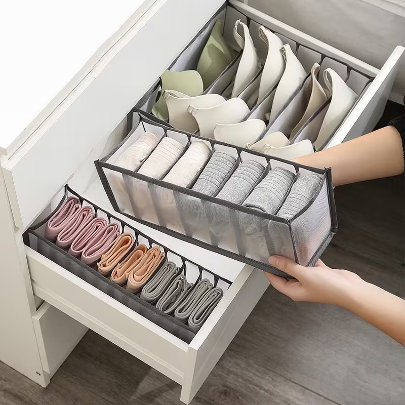 5-Pack Foldable Underwear Organizer, Drawer Divider with 11 Grids, Non-Woven Fabric Storage Box for Socks Bra Closet Organization