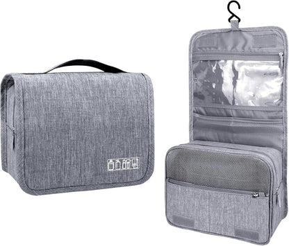 Large Capacity  Travel Bag with Hanging Hook for Waterproof Travel Cosmetic Bag Bathroom Storage Bag for Brushes Set,Full-Sized Shampoo,Toiletries,Accessories-Grey