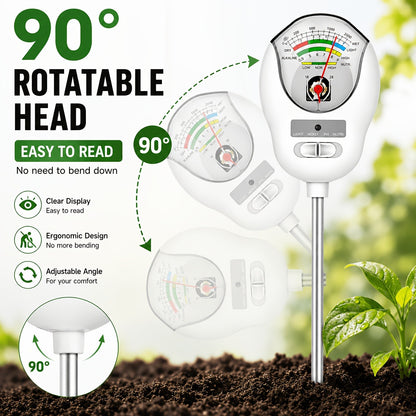 Soil Moisture Meter, 4-in-1 Soil pH Tester, Moisture/Light/Nutrients/pH Meter for Gardening, Lawn, Farming, Indoor & Outdoor Plants Use, No Batteries Required, Gifts for Plants Lover