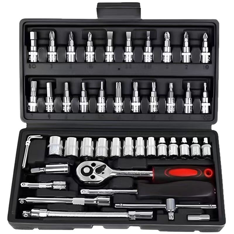 46PCS 1/4 Inches Ratchet Socket Wrench Set, Metric Socket Ratchet Wrenches Set, Ratcheting Wrench Tool Sets for Men, Premium Small Car Tool Kit for Automotive, Household Maintenance and Repairs