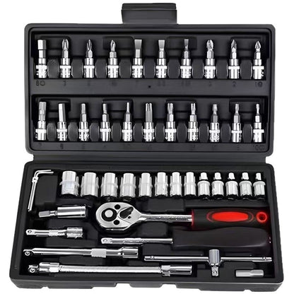 46PCS 1/4 Inches Ratchet Socket Wrench Set, Metric Socket Ratchet Wrenches Set, Ratcheting Wrench Tool Sets for Men, Premium Small Car Tool Kit for Automotive, Household Maintenance and Repairs