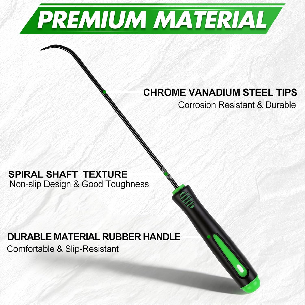 Pick and Hook Set, 10Pcs Precision Oil Seal Puller Removal Tool Kit with Drawstring Storage Bag, Green & Black Non-Slip Handle Alloy Steel, for Automotive Car Repair O-Ring Hose Mechanics DIYers