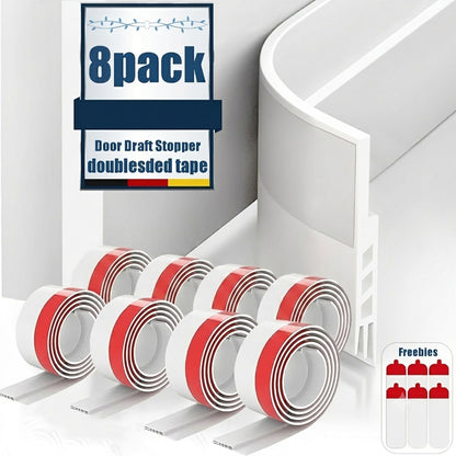 Door Draft Stopper Under Door Seal Strip, 4/8/12Pack Self Adhesive Weather Stripping Gap Sealer Tape, Soundproof White Silicone, for Home Bedroom Front Door