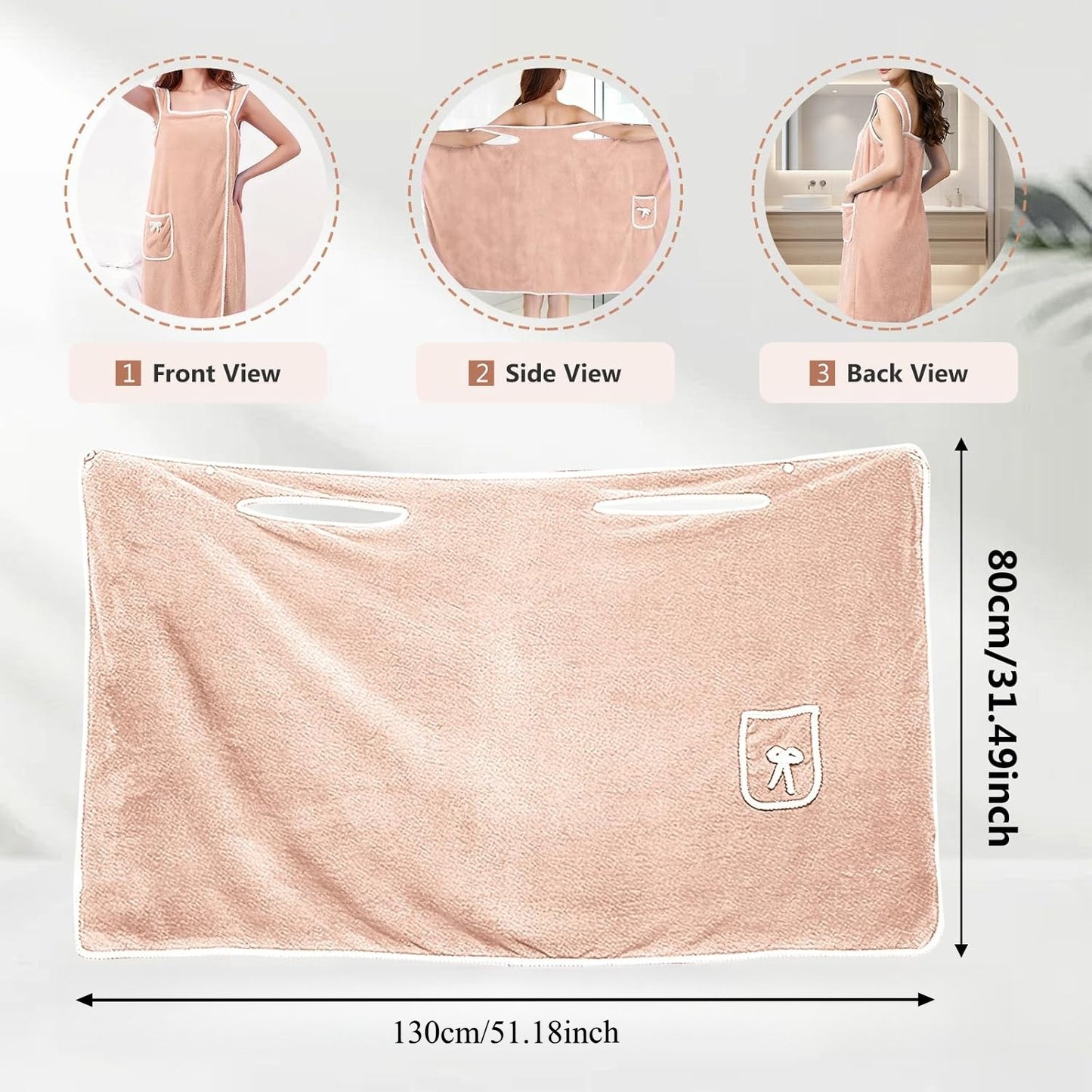 Bathrobes Wearable Quick-Dry Shower Wrap for Women Soft Absorbent Towel Dress with Pocket Adjustable Spa Bathrobe Travel-Friendly Bath Wrap
