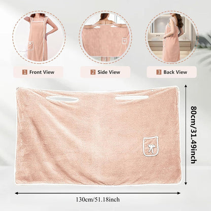 Bathrobes Wearable Quick-Dry Shower Wrap for Women Soft Absorbent Towel Dress with Pocket Adjustable Spa Bathrobe Travel-Friendly Bath Wrap