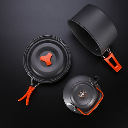 Portable Camping Cookware Set - Lightweight Aluminum Pot, Pan & 1.1L Kettle with Foldable Handles for Backpacking, Hiking & Outdoor Cooking - Non-Stick, Space-Saving for 2-3 People