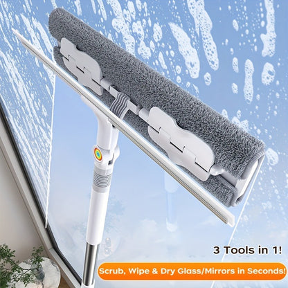 Window Squeegee Long Handle Window Cleaning Tool, 2/3 Section Extendable Pole Glass Cleaner with Microfiber Cloth Head, Adjustable Squeegee for Windows, Shower, Glass Doors, Home Cleaning